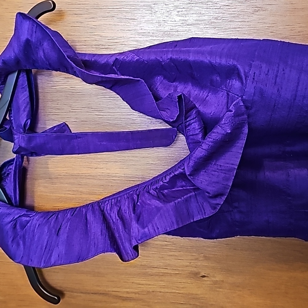 LulaKate Women's Silk Front Ruffled Purple Semi-formal Dress - Picture 3 of 7